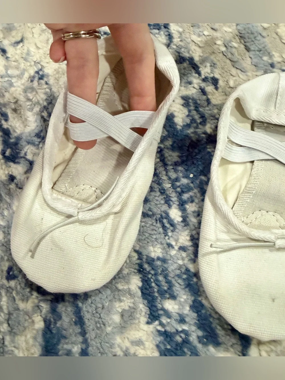 Kids White Canvas Ballet Flats with Elastic Cross Straps